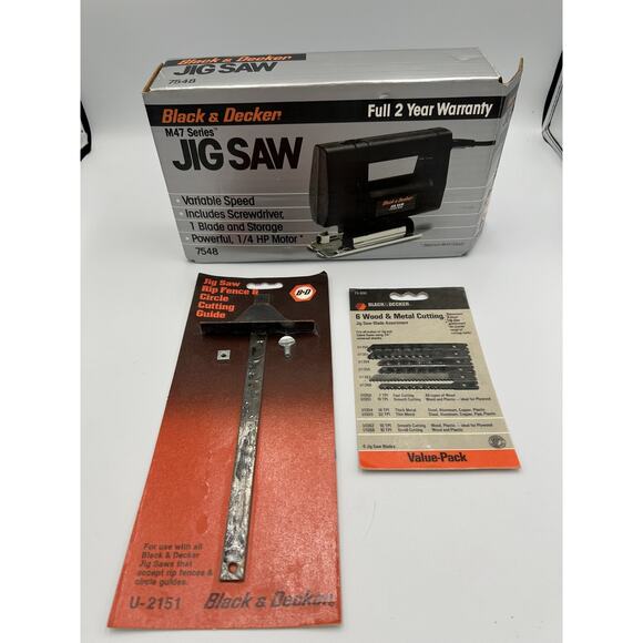 Vintage Black & Decker Jig Saw M47 Series 7548 USA w/ Fence Guide Blades Manual - Picture 1 of 16